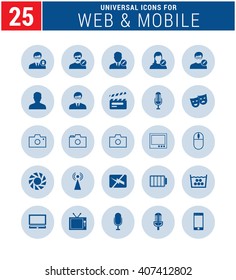 25 Universal icon set. simple pictogram minimal, flat, solid, mono, monochrome, plain, contemporary style. Vector illustration web internet design elements
