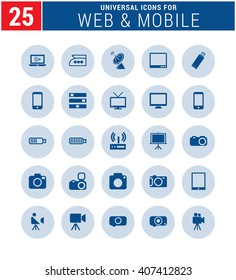 25 Universal icon set. simple pictogram minimal, flat, solid, mono, monochrome, plain, contemporary style. Vector illustration web internet design elements
