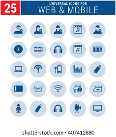 25 Universal icon set. simple pictogram minimal, flat, solid, mono, monochrome, plain, contemporary style. Vector illustration web internet design elements
