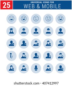25 Universal icon set. simple pictogram minimal, flat, solid, mono, monochrome, plain, contemporary style. Vector illustration web internet design elements
