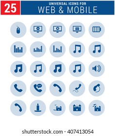 25 Universal icon set. simple pictogram minimal, flat, solid, mono, monochrome, plain, contemporary style. Vector illustration web internet design elements
