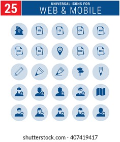 25 Universal icon set. simple pictogram minimal, flat, solid, mono, monochrome, plain, contemporary style. Vector illustration web internet design elements