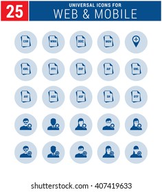 25 Universal icon set. simple pictogram minimal, flat, solid, mono, monochrome, plain, contemporary style. Vector illustration web internet design elements