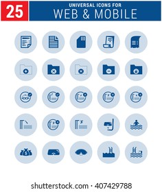 25 Universal icon set. simple pictogram minimal, flat, solid, mono, monochrome, plain, contemporary style. Vector illustration web internet design elements
