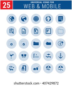 25 Universal icon set. simple pictogram minimal, flat, solid, mono, monochrome, plain, contemporary style. Vector illustration web internet design elements
