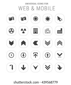 25 Universal icon set. simple pictogram minimal, flat, solid, mono, monochrome, plain, contemporary style. Vector illustration web internet design elements