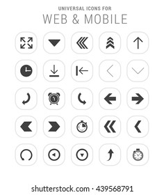 25 Universal icon set. simple pictogram minimal, flat, solid, mono, monochrome, plain, contemporary style. Vector illustration web internet design elements
