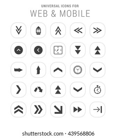 25 Universal icon set. simple pictogram minimal, flat, solid, mono, monochrome, plain, contemporary style. Vector illustration web internet design elements