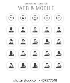 25 Universal icon set. simple pictogram minimal, flat, solid, mono, monochrome, plain, contemporary style. Vector illustration web internet design elements