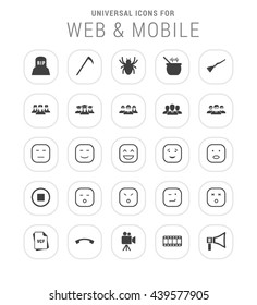 25 Universal icon set. simple pictogram minimal, flat, solid, mono, monochrome, plain, contemporary style. Vector illustration web internet design elements