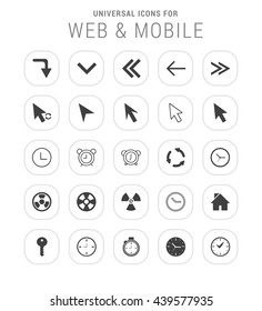 25 Universal icon set. simple pictogram minimal, flat, solid, mono, monochrome, plain, contemporary style. Vector illustration web internet design elements
