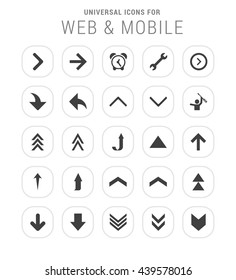 25 Universal icon set. simple pictogram minimal, flat, solid, mono, monochrome, plain, contemporary style. Vector illustration web internet design elements