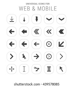 25 Universal icon set. simple pictogram minimal, flat, solid, mono, monochrome, plain, contemporary style. Vector illustration web internet design elements