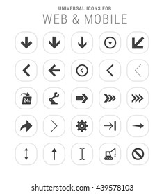 25 Universal icon set. simple pictogram minimal, flat, solid, mono, monochrome, plain, contemporary style. Vector illustration web internet design elements