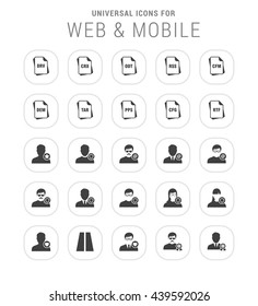 25 Universal icon set. simple pictogram minimal, flat, solid, mono, monochrome, plain, contemporary style. Vector illustration web internet design elements