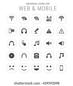 25 Universal icon set. simple pictogram minimal, flat, solid, mono, monochrome, plain, contemporary style. Vector illustration web internet design elements