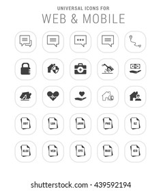 25 Universal icon set. simple pictogram minimal, flat, solid, mono, monochrome, plain, contemporary style. Vector illustration web internet design elements