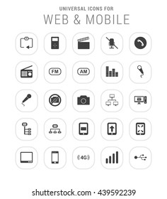 25 Universal icon set. simple pictogram minimal, flat, solid, mono, monochrome, plain, contemporary style. Vector illustration web internet design elements