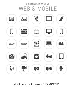 25 Universal icon set. simple pictogram minimal, flat, solid, mono, monochrome, plain, contemporary style. Vector illustration web internet design elements