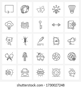 25 Símbolos Perfectos Universal Pixel Iconos de bádminton; financiación; médico; economía; Ilustración de vectores de negocio