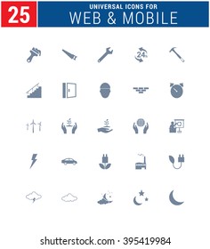 25 Universal Icons For Web and Mobile. web icons for business, finance and communication

