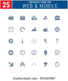 25 Universal Icons For Web and Mobile. web icons for business, finance and communication
