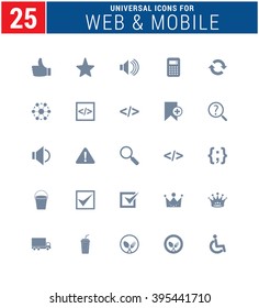 25 Universal Icons For Web and Mobile. web icons for business, finance and communication