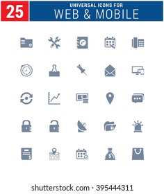 25 Universal Icons For Web and Mobile. web icons for business, finance and communication 