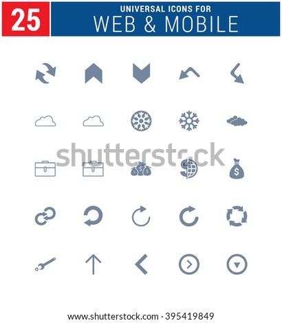 25 Universal Icons For Web and Mobile. web icons for business, finance and communication
