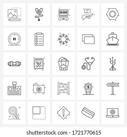 25 Universal Line Icon Pixel Perfect Symbols of labour; nuts; computer; safe; hands Vector Illustration