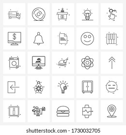 25 Universal Line Icon Pixel Perfect Symbols of ecommerce; right; bulb; touch; hands Vector Illustration