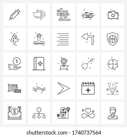 25 Universal Line Icon Pixel Perfect Symbols of camera; tank; test-tube; weapon; army Vector Illustration