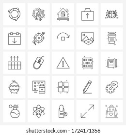 25 Universal Line Icons for Web and Mobile ic; upload; lock; bag; baggage Vector Illustration