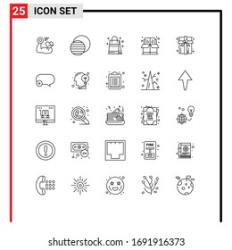 25 Universal Line Signs Symbols of gift; box; bag; education; book Editable Vector Design Elements