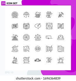 25 Universal Line Signs Symbols of hobby; image; umbrella; video; server Editable Vector Design Elements