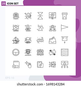 25 Universal Line Signs Symbols of castle; valentine; flip; shopping; magnifying Editable Vector Design Elements