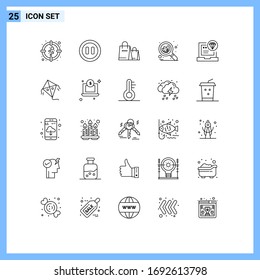 25 Universal Lines Set for Web and Mobile Applications coding; browser; handbag; app; search Editable Vector Design Elements
