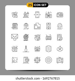 25 Universal Lines Set for Web and Mobile Applications photo; canada; amplifier; house; volume Editable Vector Design Elements