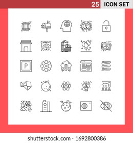 25 Universal Lines Set for Web and Mobile Applications unlocked; promotion; face; label; black friday Editable Vector Design Elements