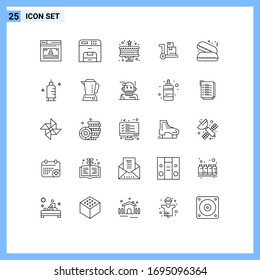 25 Universal Lines Set for Web and Mobile Applications pie; fast food; printer; shopping; cart Editable Vector Design Elements