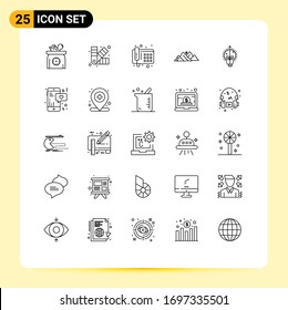 25 Universal Lines Set for Web and Mobile Applications success; nature; chip; hill; mountain Editable Vector Design Elements