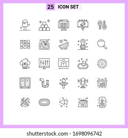 25 Universal Lines Set for Web and Mobile Applications sign; research; browser; marketing; advertisement Editable Vector Design Elements