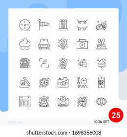25 Universal Lines Set for Web and Mobile Applications cloud; presentation; clothes; beamer; skateboard Editable Vector Design Elements