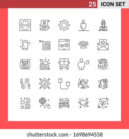 25 Universal Lines Set for Web and Mobile Applications incognito; detective; cog; tools; gardening Editable Vector Design Elements