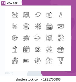 25 líneas universales establecidas para aplicaciones web y móviles cuatro; papel; chat; notificación; elementos de diseño de vectores editables de letras