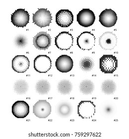 25 Universal Round Halftone Shapes Set. EPS10 Vector