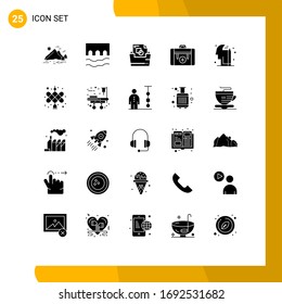25 Universal Solid Glyph Signs Symbols of hiking; camping; monument; bag; file folder Editable Vector Design Elements