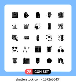 25 Símbolos universales de glifos sólidos de juegos; nata; hardware; loto; edificio islámico Elementos de diseño de vectores editables
