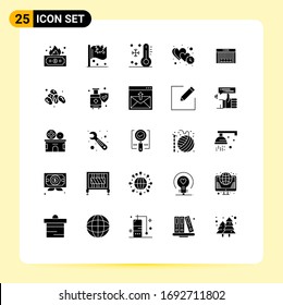 25 Universal Solid Glyph Signs Symbols of dating; love; holiday; heart; vacation Editable Vector Design Elements