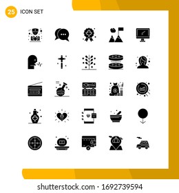 25 Universal Solid Glyph Signs Symbols of imac; monitor; award; computer; flag Editable Vector Design Elements